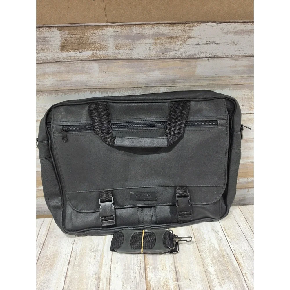 Ashten Black Faux Leather Laptop Messenger Bag Briefcase with Shoulder Strap